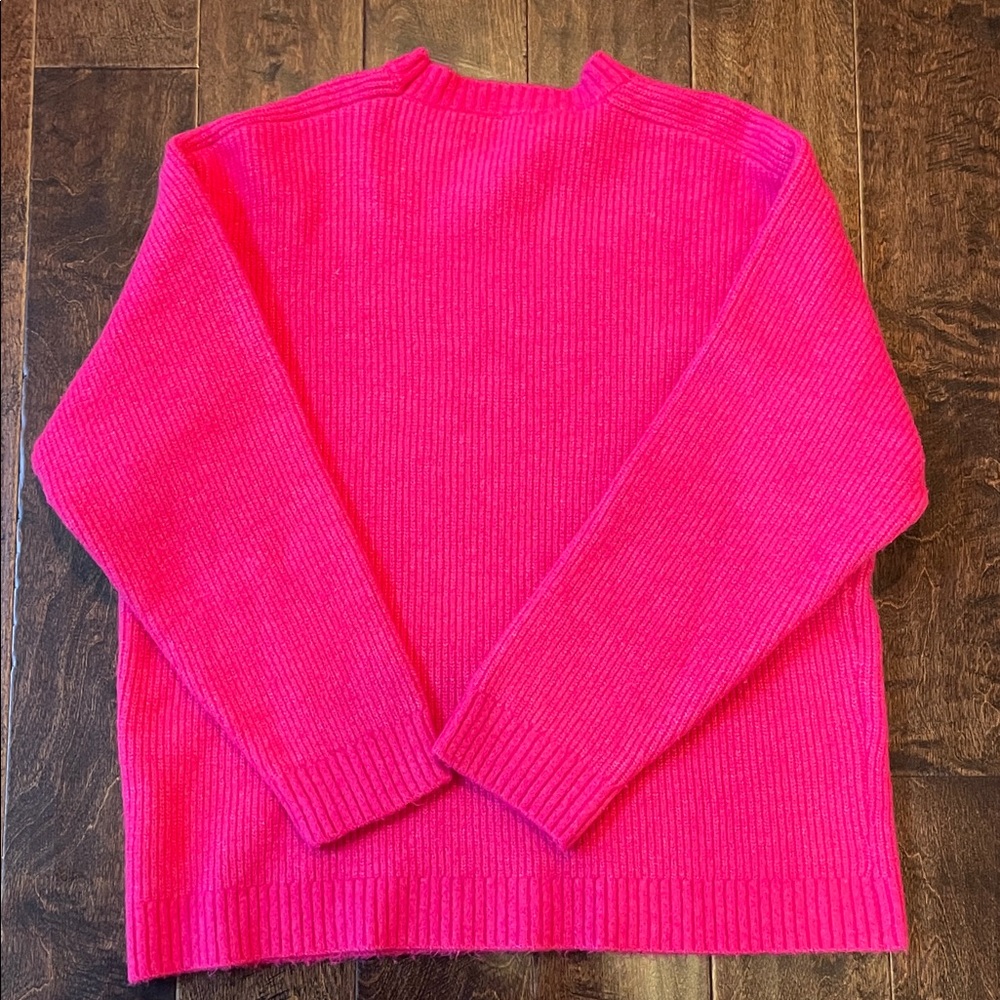 Zara Bright Pink Ribbed Crewneck Sweater Size Medium - Picture 4 of 6